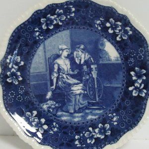 Spinning wheel Blue Transfer ware Plates,WT Copeland Blue Transferware China